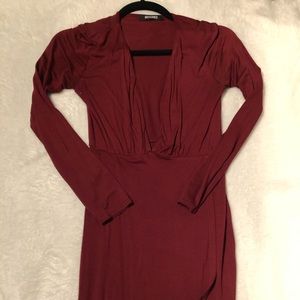 Red faux wrap dress.